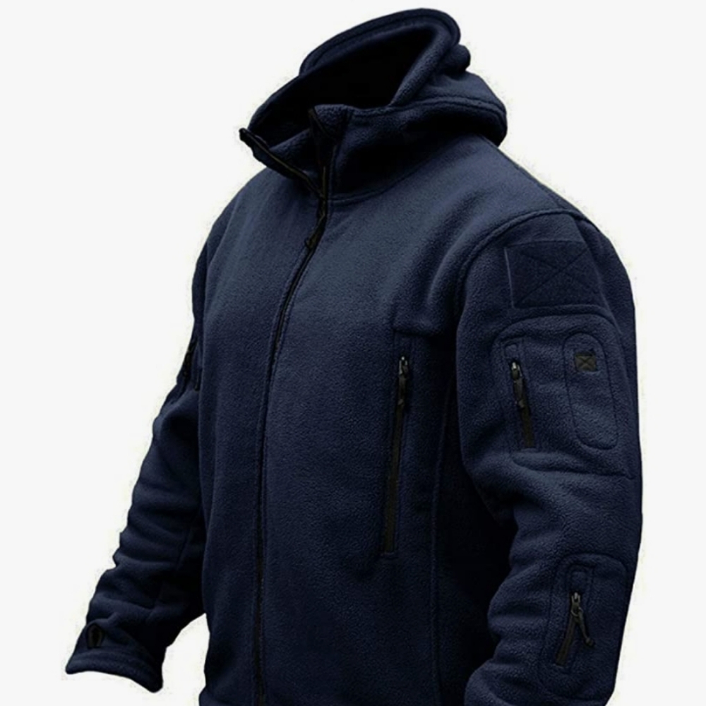 Men's Military Tactical Sport Warm Fleece Hooded Outdoor Adventure Jacket-Navy-L